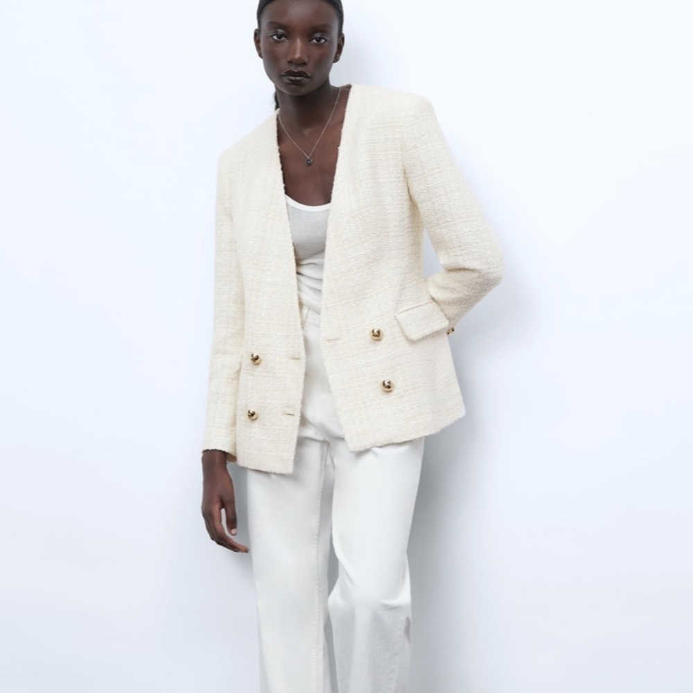 ZARA Double Breasted Textured Weave Jacket